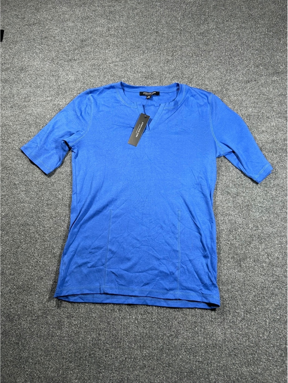 Jones New York Signature Blue Short Sleeve V-Neck Shirt Medium